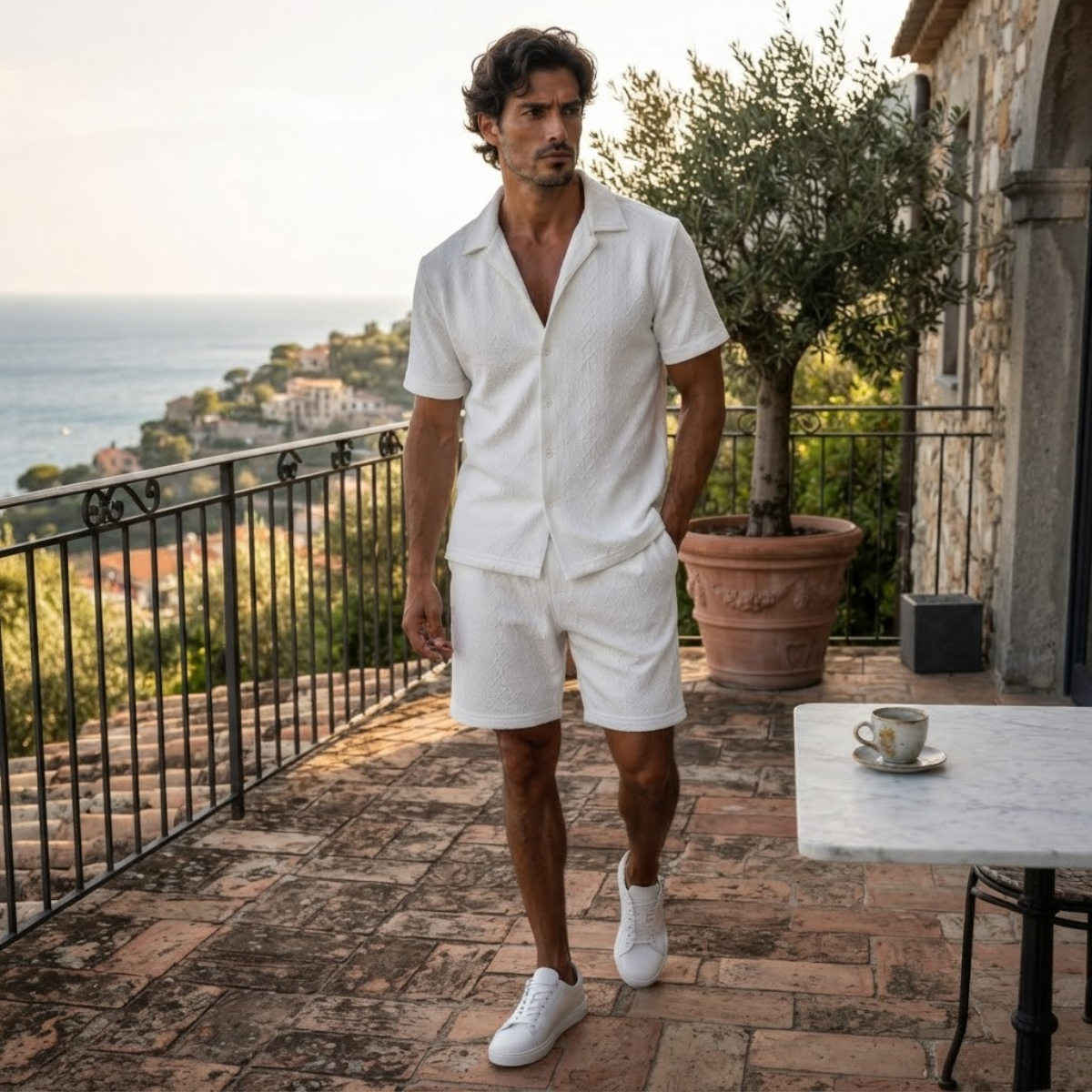 The Meadowridge Men’s Textured Summer Co-Ord Set Shirt & Shorts