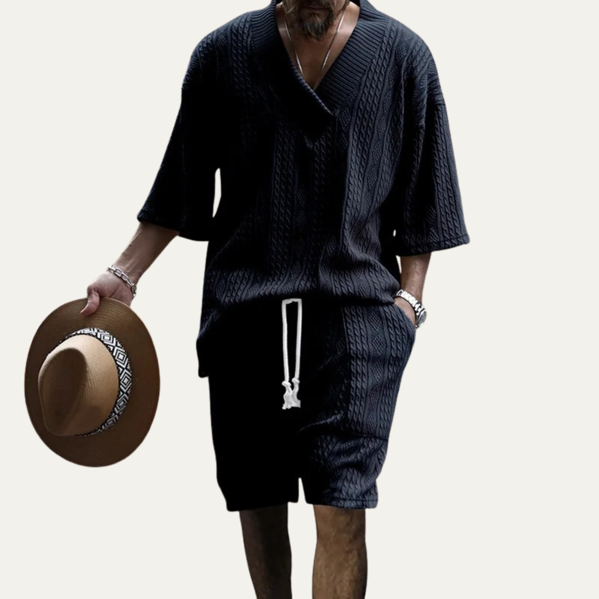 The Glenhurst Ridge Men’s Breathable Summer Knitted Set – Polo Shirt & Shorts