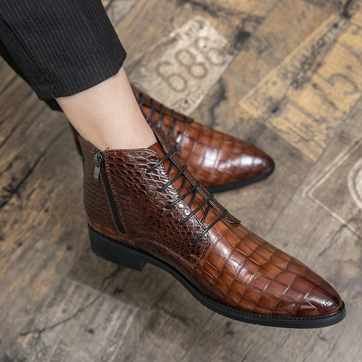The Orvieto Men’s Crocodile Pattern Leather Ankle Boots - Brown