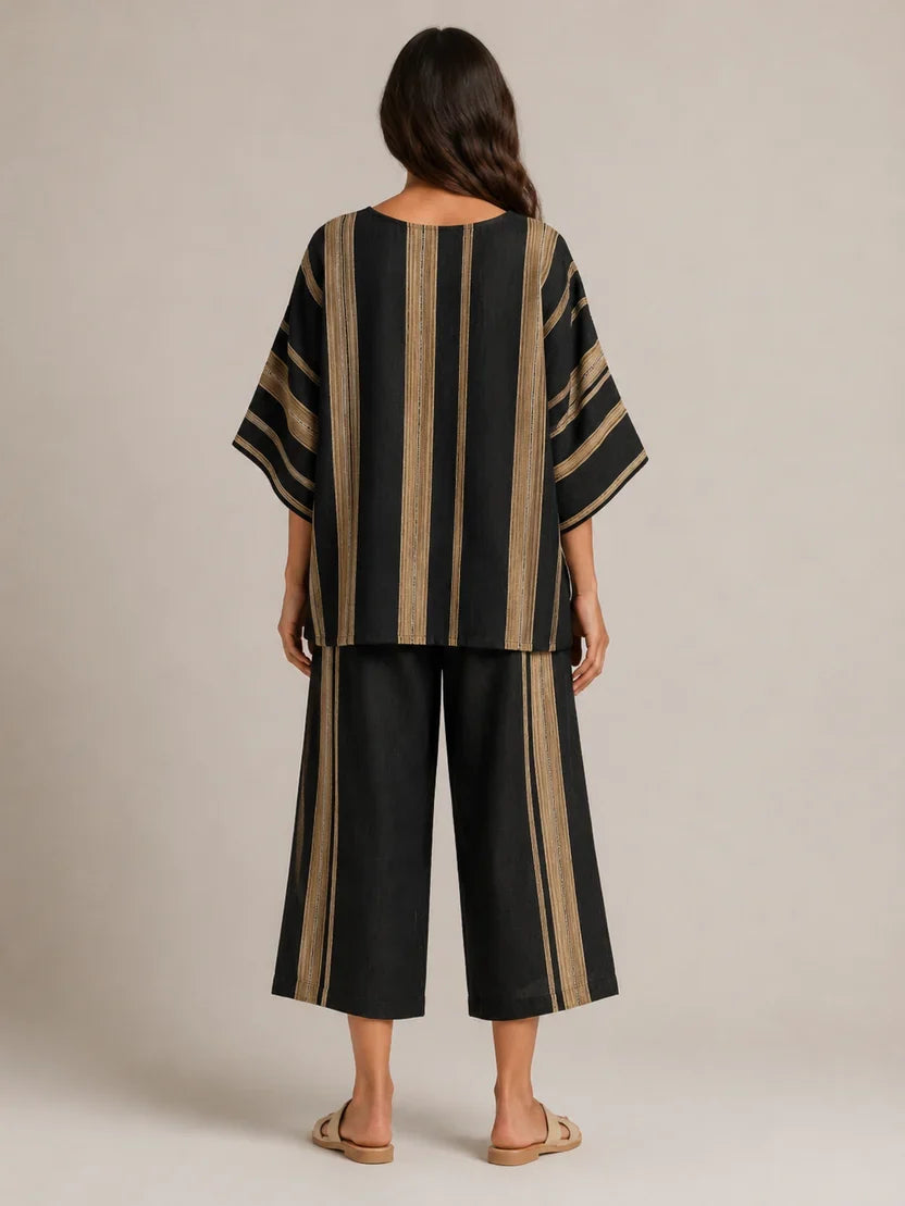 Women's Striped Asymmetrical Top and Wide Leg Culottes Set