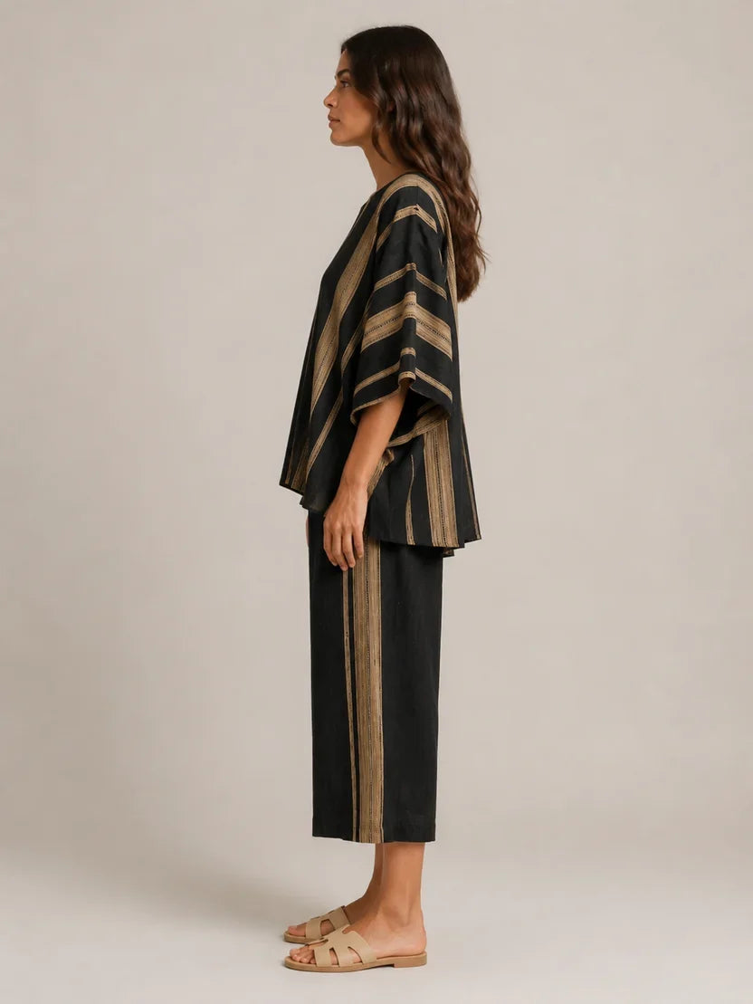 Women's Striped Asymmetrical Top and Wide Leg Culottes Set