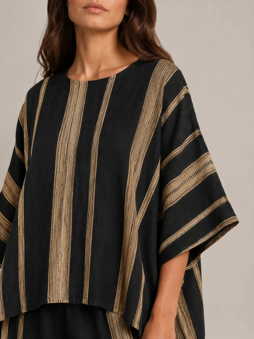 Women's Striped Asymmetrical Top and Wide Leg Culottes Set