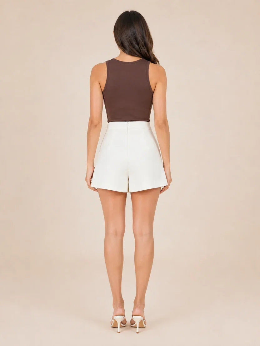 Women's High Waist A Line Shorts with Double Button Detail