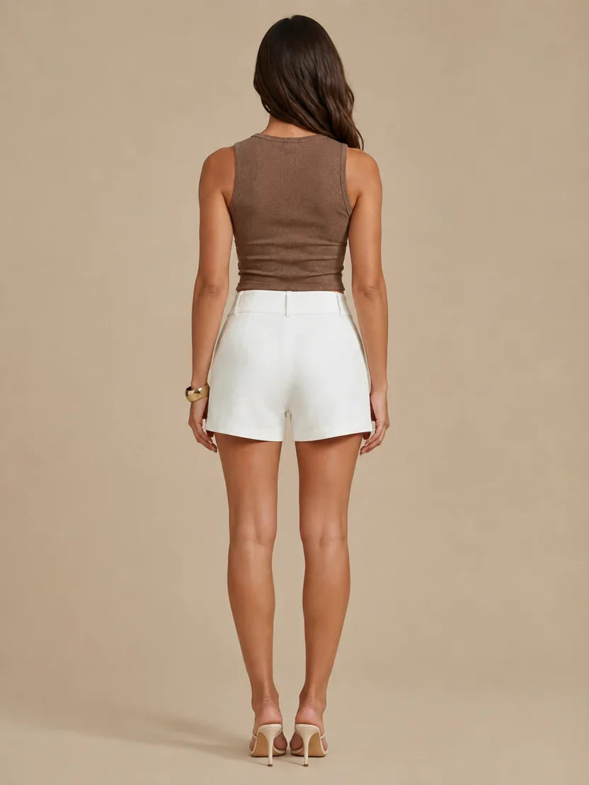 Women's Fitted High Waist Shorts with Double Button Detail