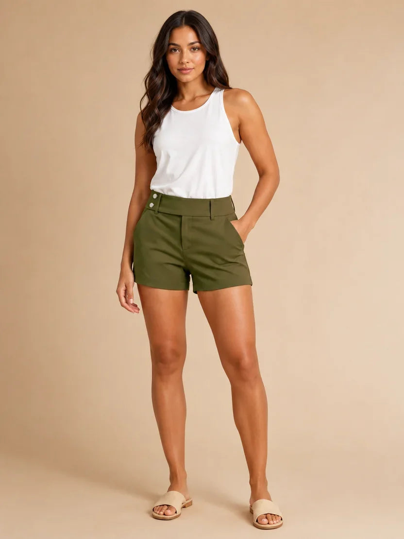 Women's Fitted High Waist Shorts with Double Button Detail