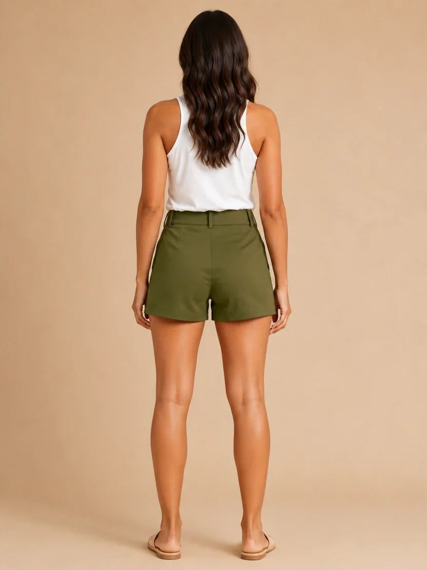 Women's Fitted High Waist Shorts with Double Button Detail
