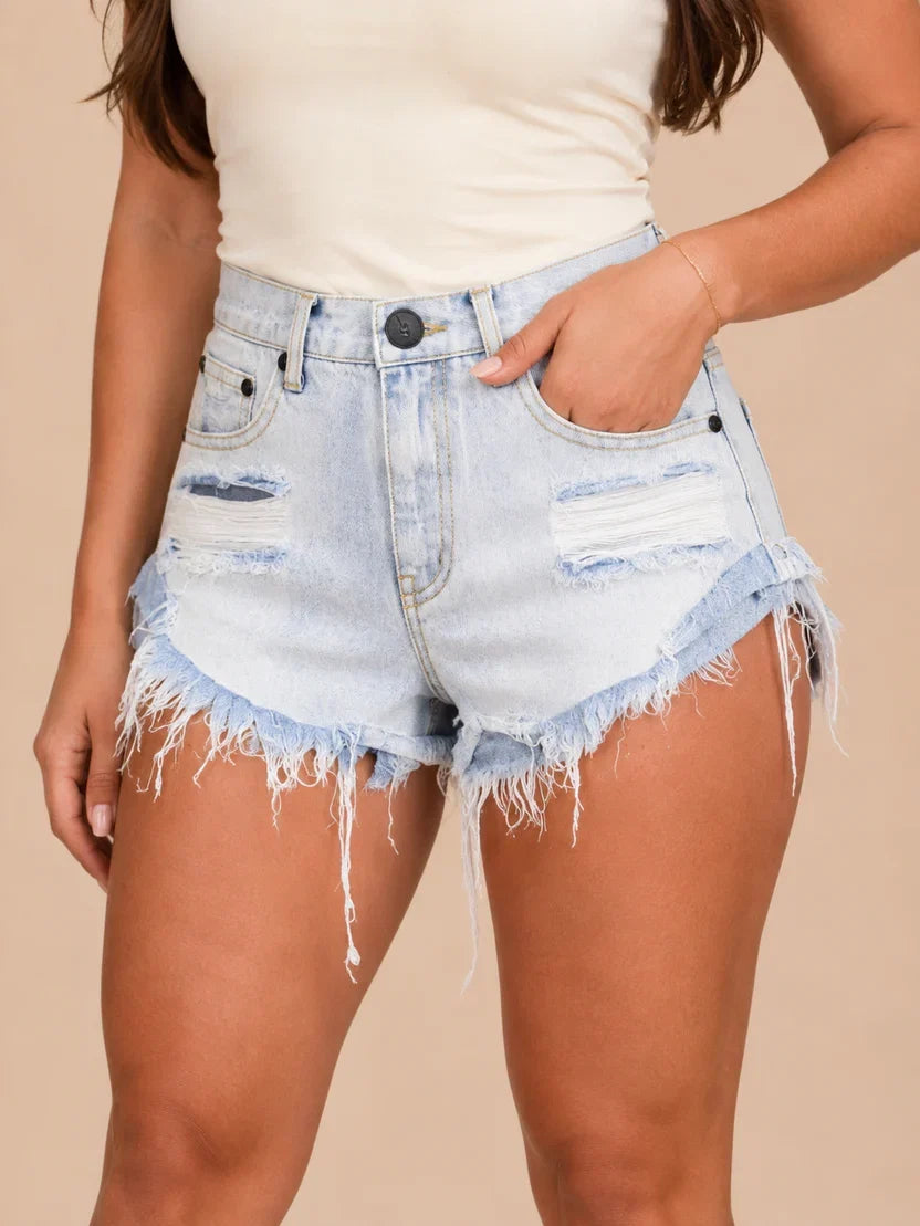 Women's Distressed Denim Shorts with Raw Hem