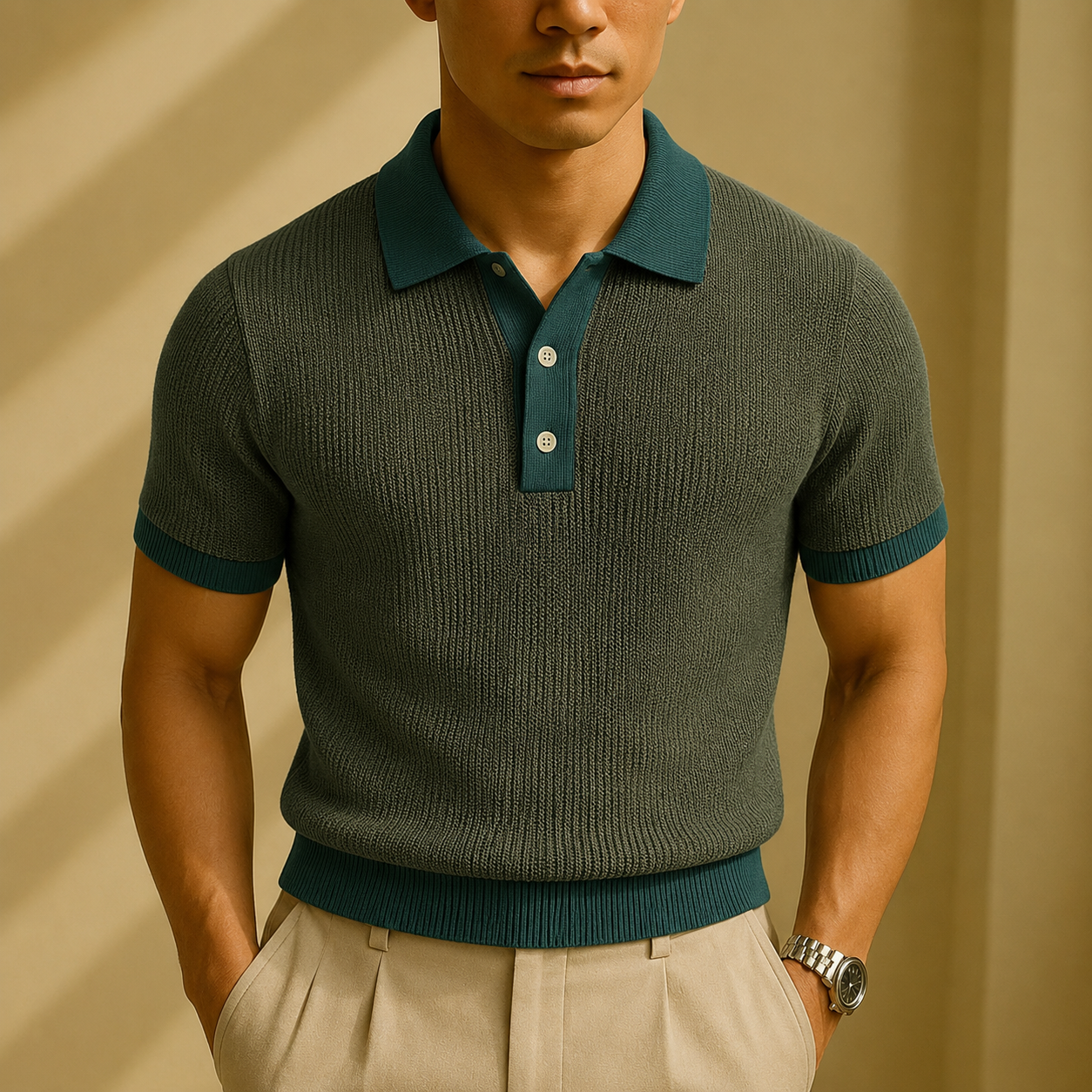The Monferrato Men’s Patchwork Knit Polo T-Shirt