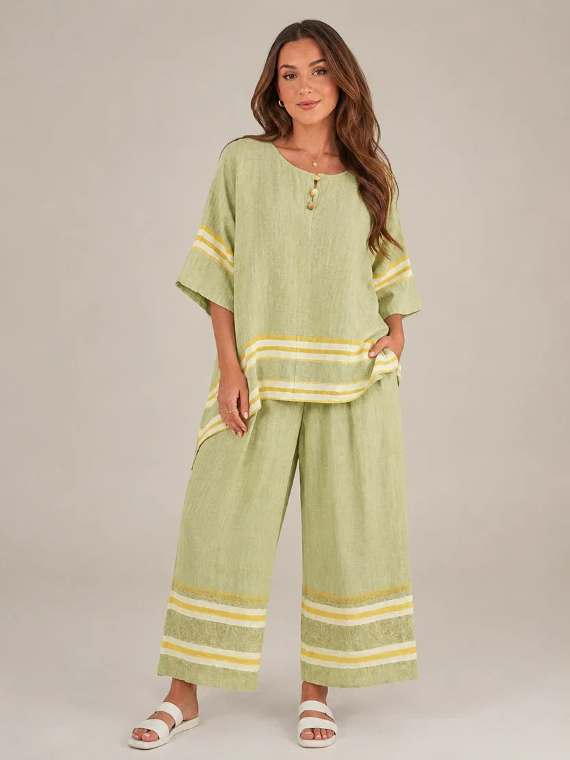 Women's Striped Asymmetrical Top and Wide Leg Culottes Set