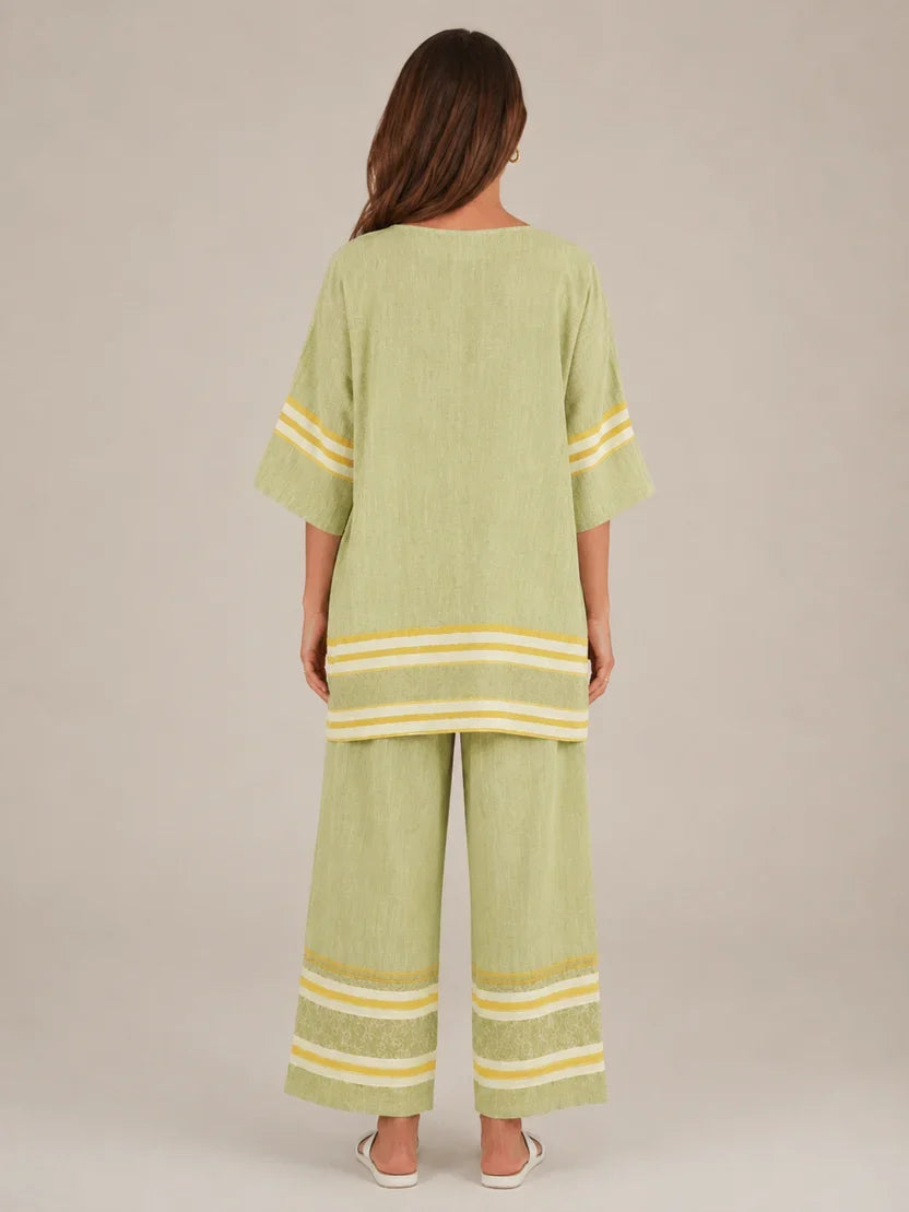 Women's Striped Asymmetrical Top and Wide Leg Culottes Set