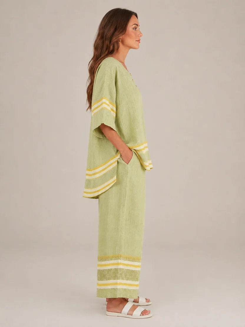 Women's Striped Asymmetrical Top and Wide Leg Culottes Set