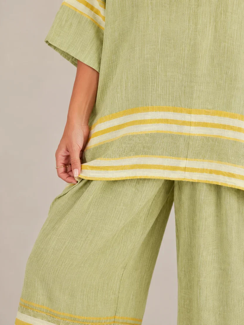 Women's Striped Asymmetrical Top and Wide Leg Culottes Set