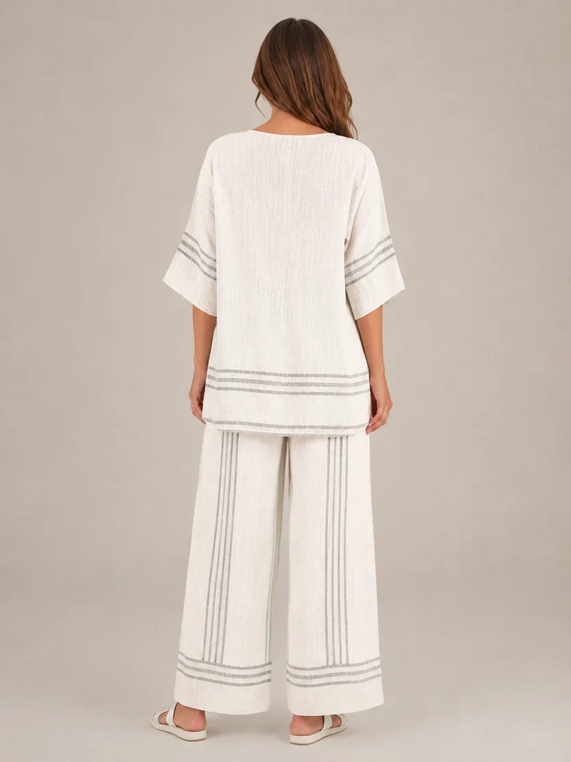 Women's Striped Asymmetrical Top and Wide Leg Culottes Set