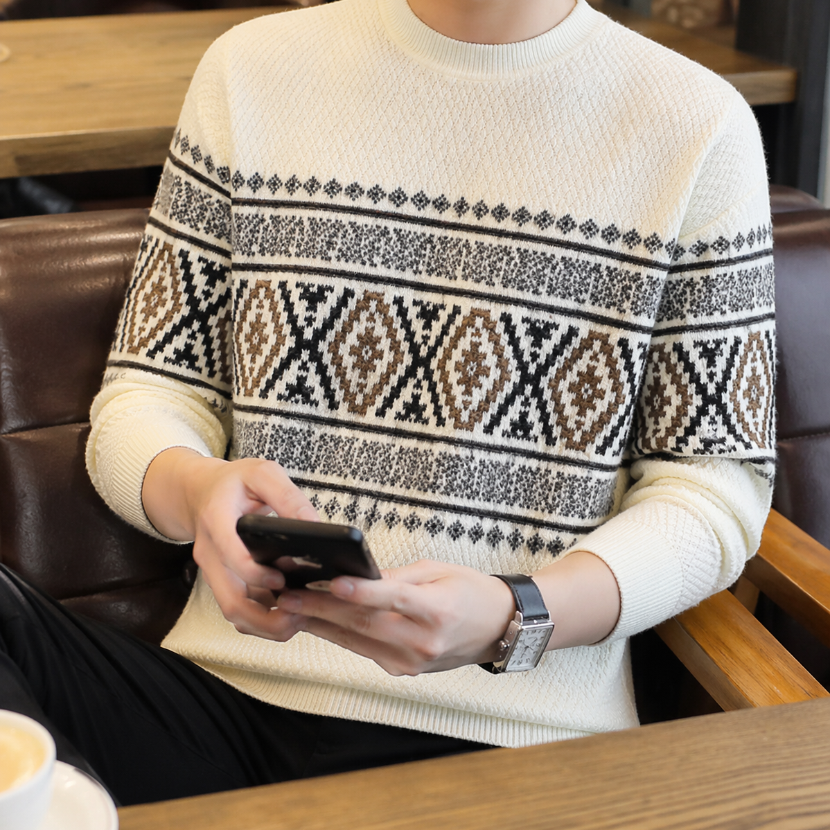 The Carloforte Men’s Knitted Winter Warm Sweater with Nordic Pattern