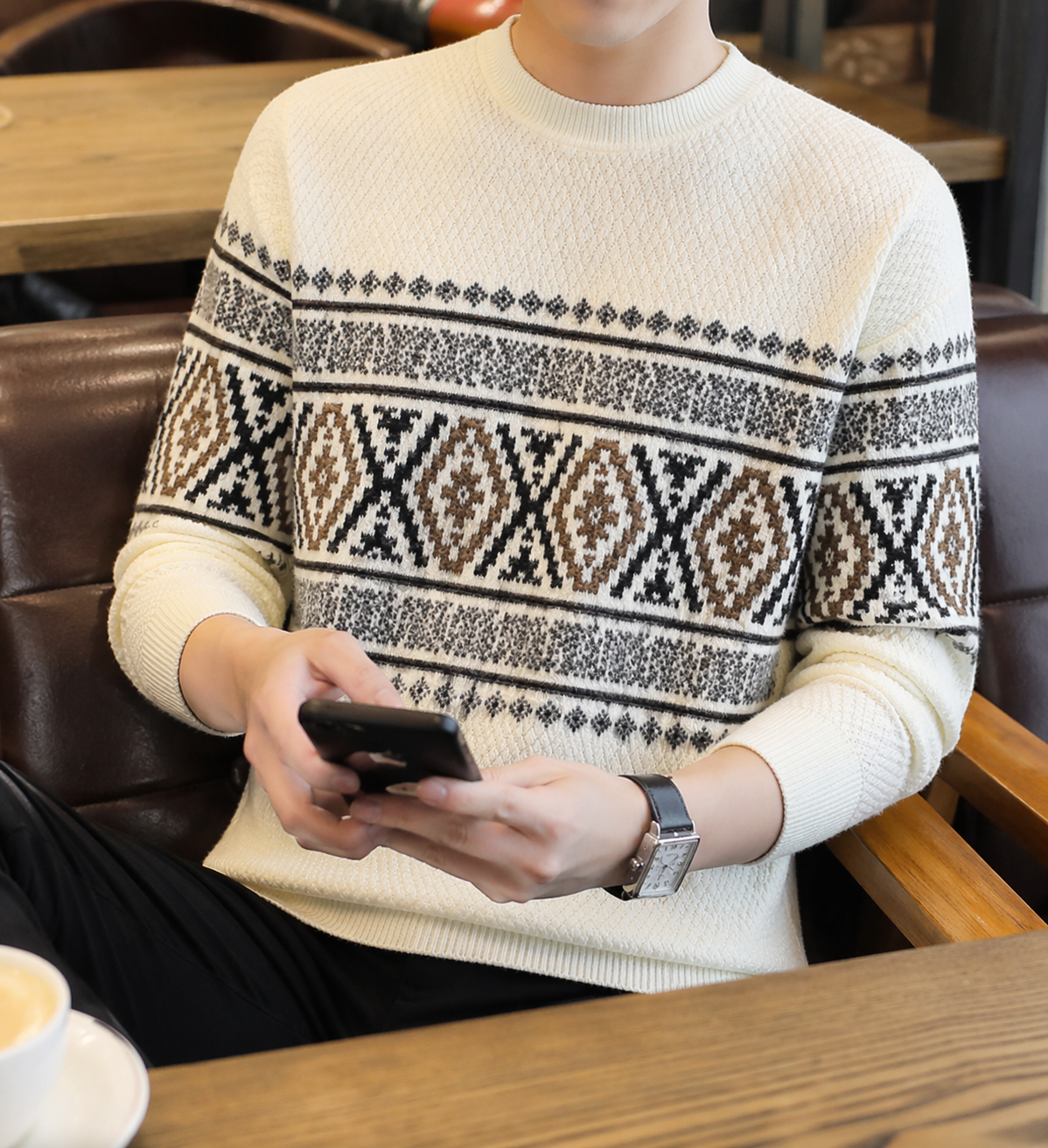 The Carloforte Men’s Knitted Winter Warm Sweater with Nordic Pattern