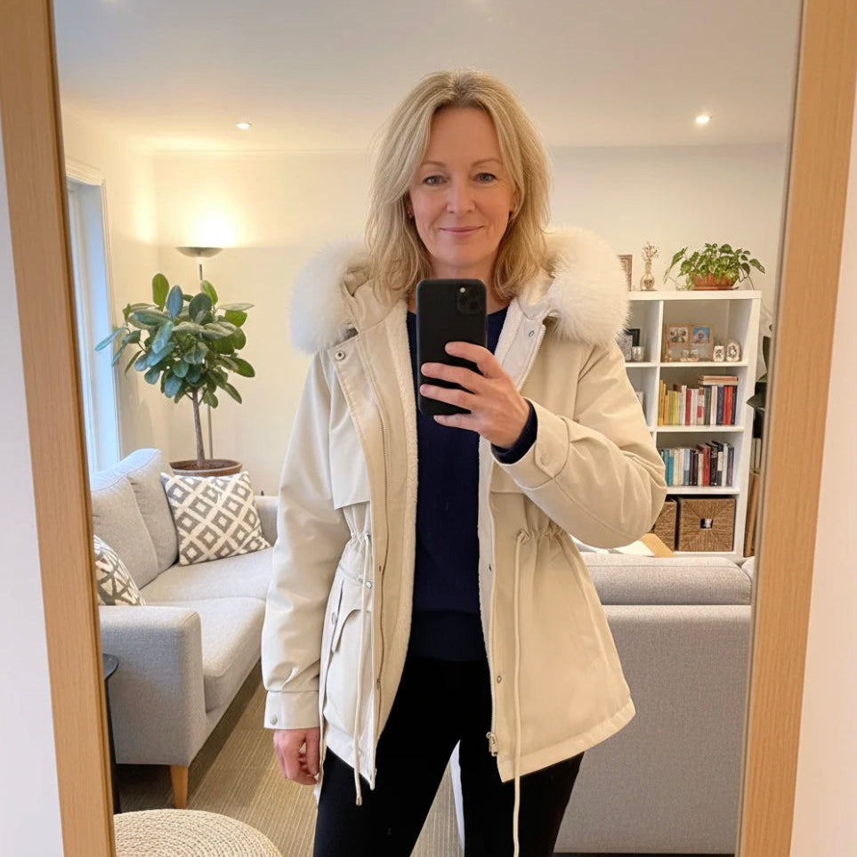 Women's Faux Fur Hooded Winter Jacket – Belted Insulated Parka Coat