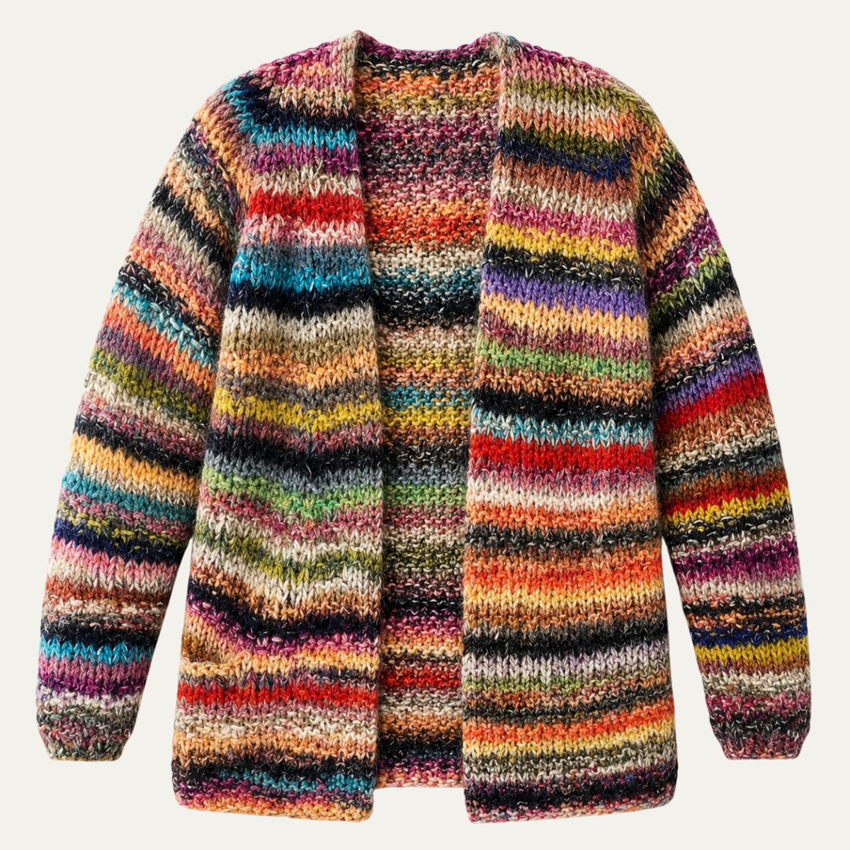 Women's Multicolor Striped Knit Open Front Cardigan