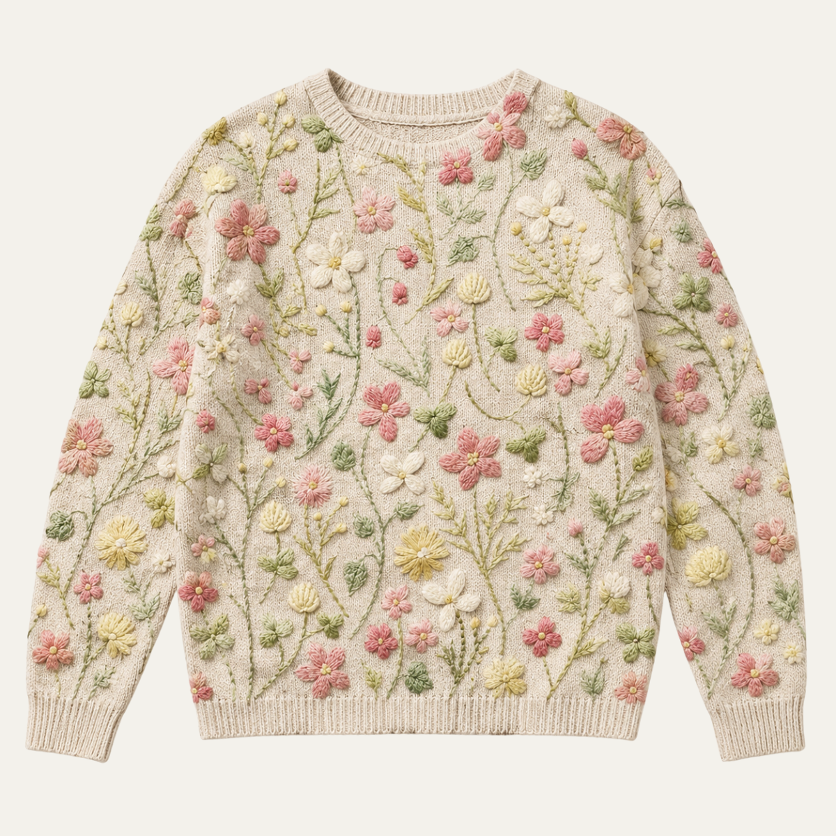 Women's Floral Embroidered Sweater with Crew Neck
