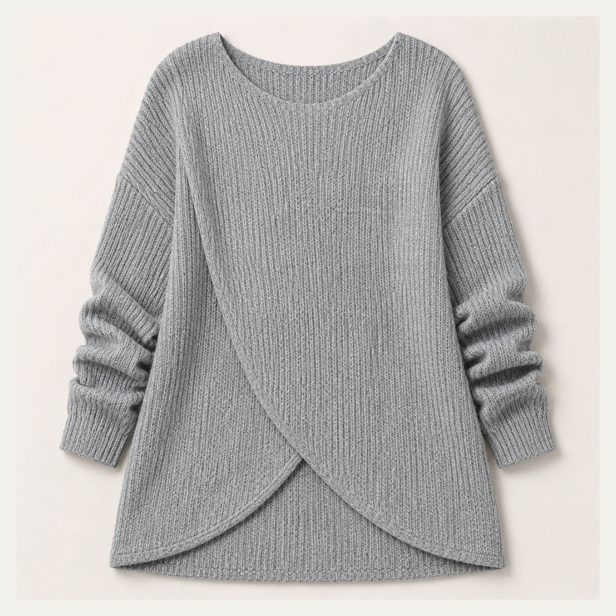 Women's Ribbed Sweater with Asymmetrical Slit Hem