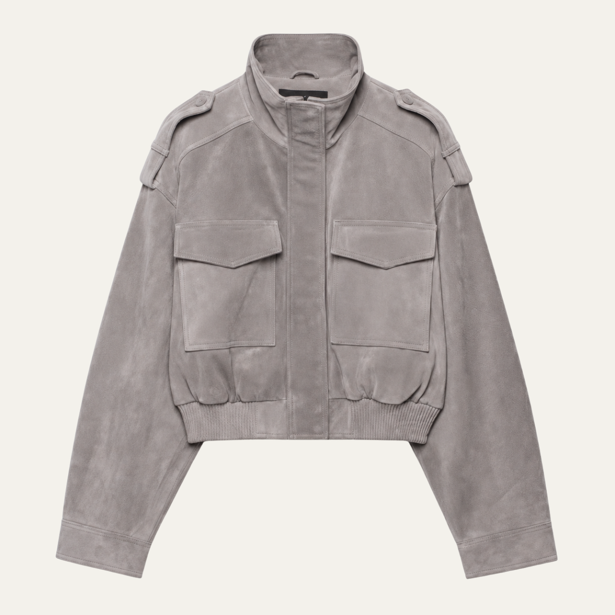 Women's Cropped Suede Bomber Jacket — Gray