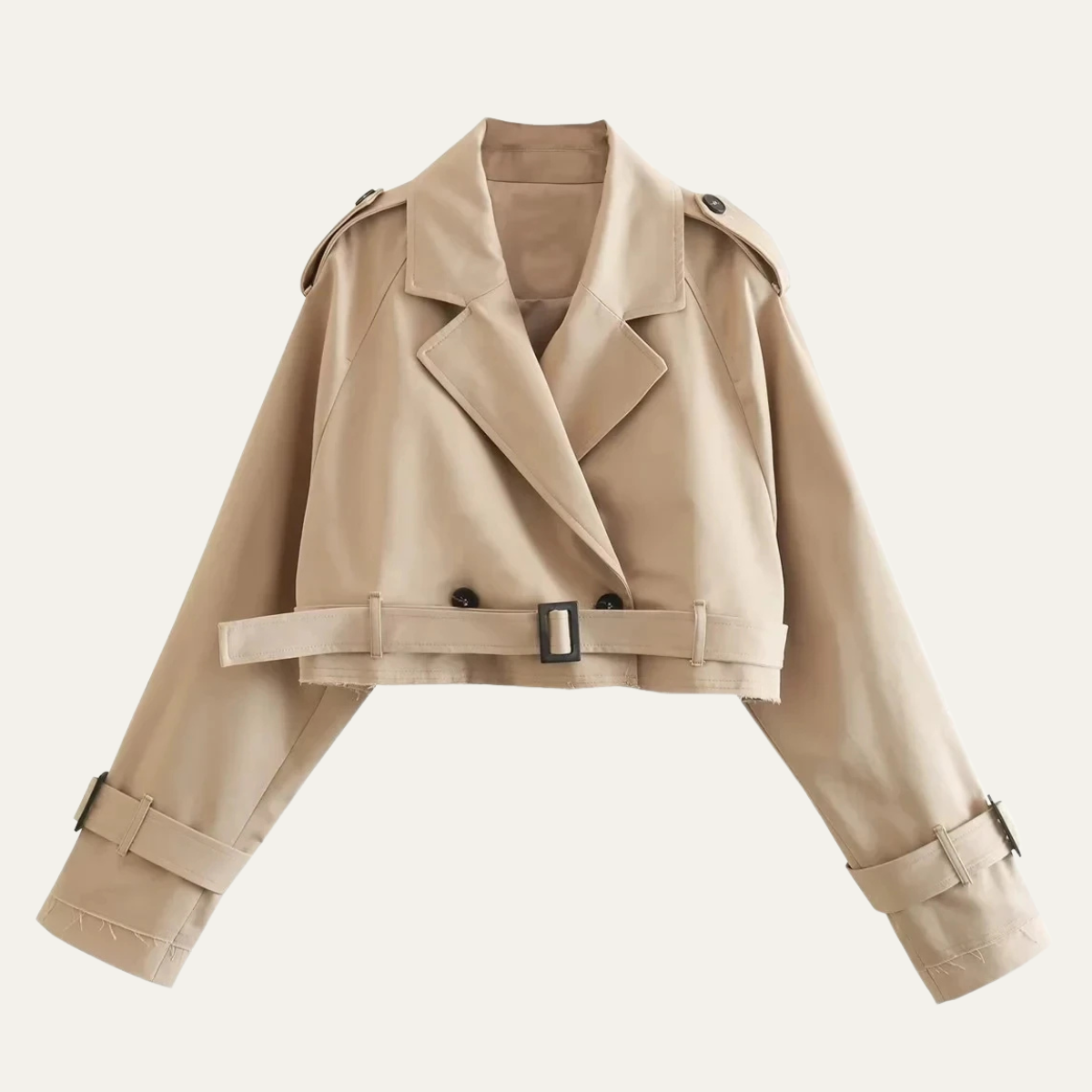 Women's Cropped Trench Jacket with Belted Waist