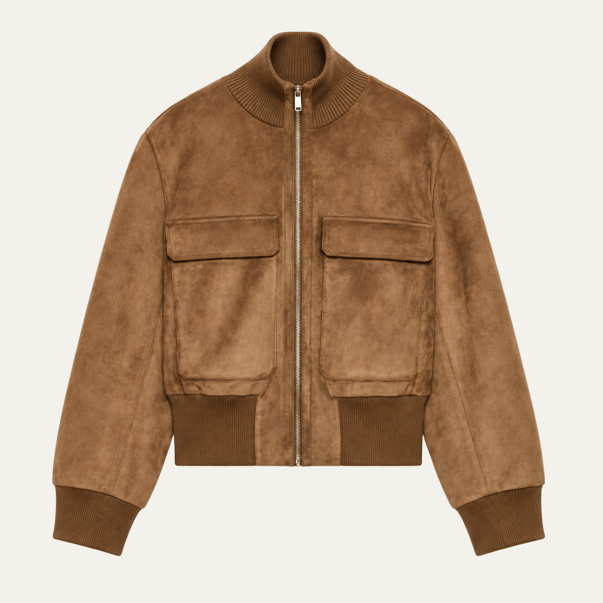 Women's Cropped Suede Bomber Jacket — Brown