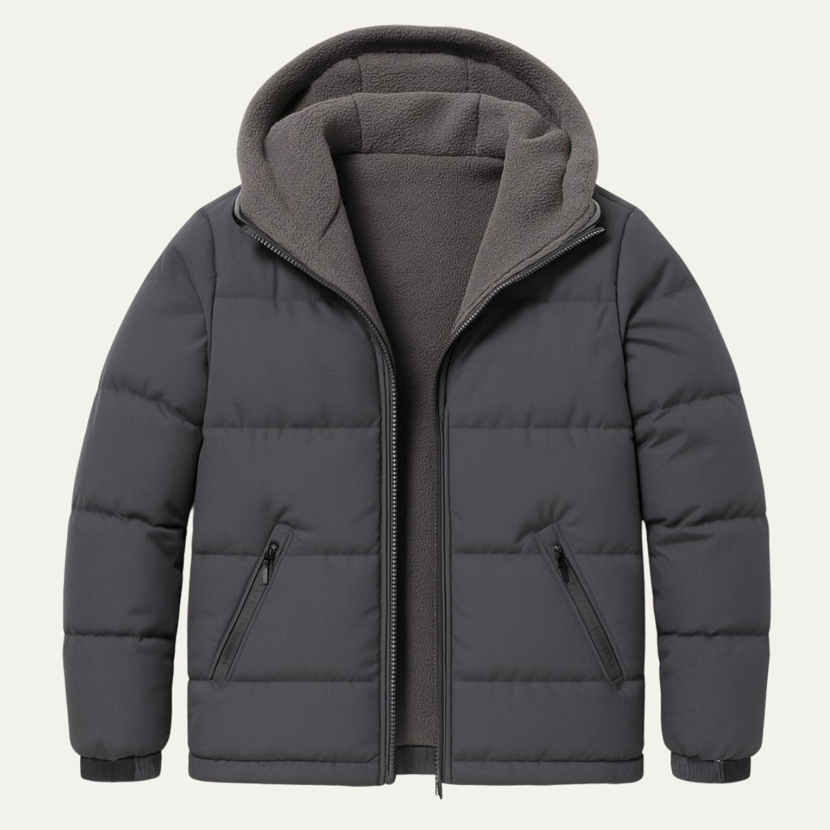 The Hamilton Men’s Hooded Zip Up Puffer Jacket with Teddy Lining Dark Grey