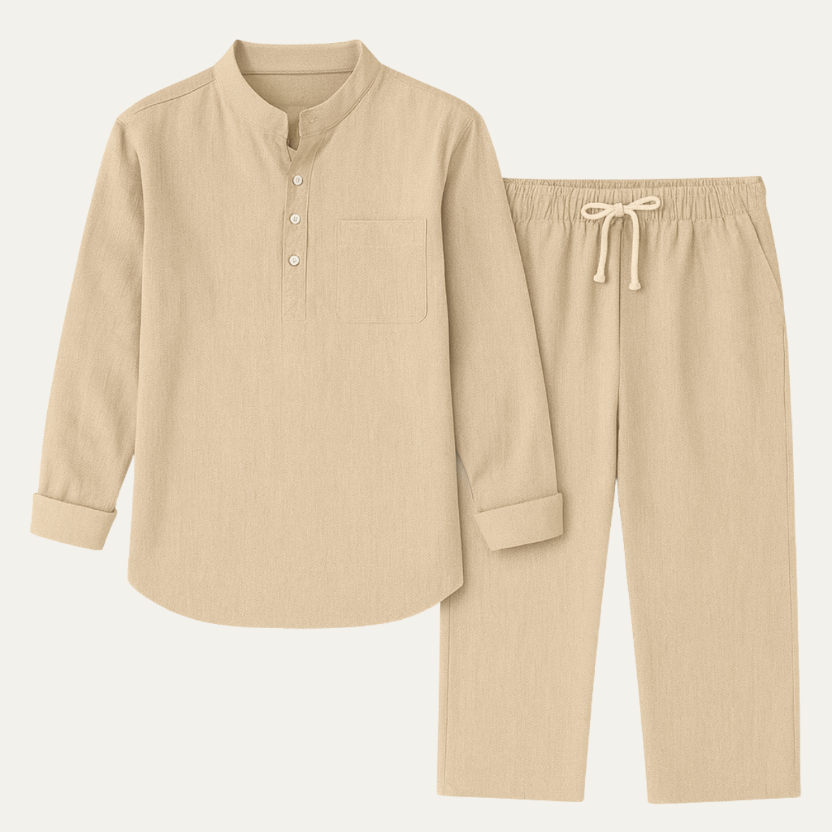 The Versailles Men’s Casual Long Sleeve Shirt & Relaxed Pants – Lightweight Beach Outfit