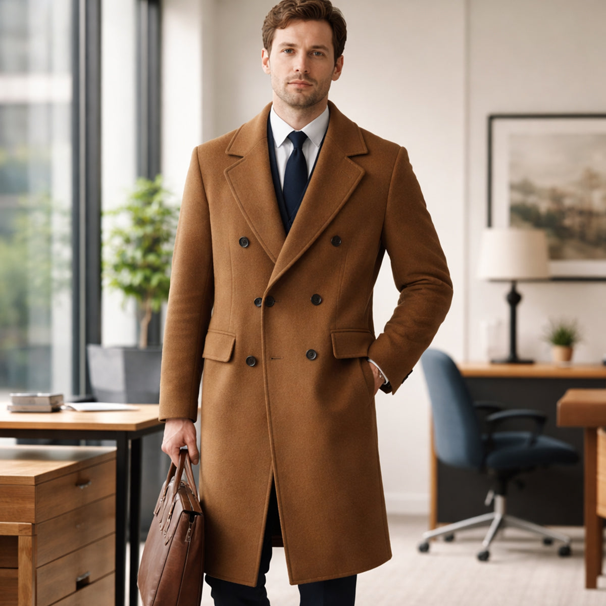The Ravello Men’s Elegant Long Double Breasted Trench Coat
