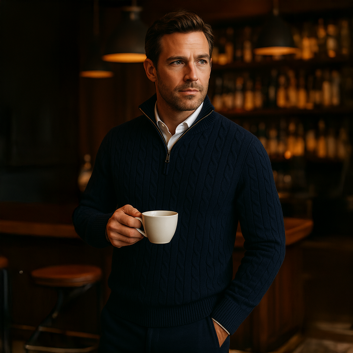 The St. Moritz Cable Knit Zipper Sweater for Men - Old Money Style