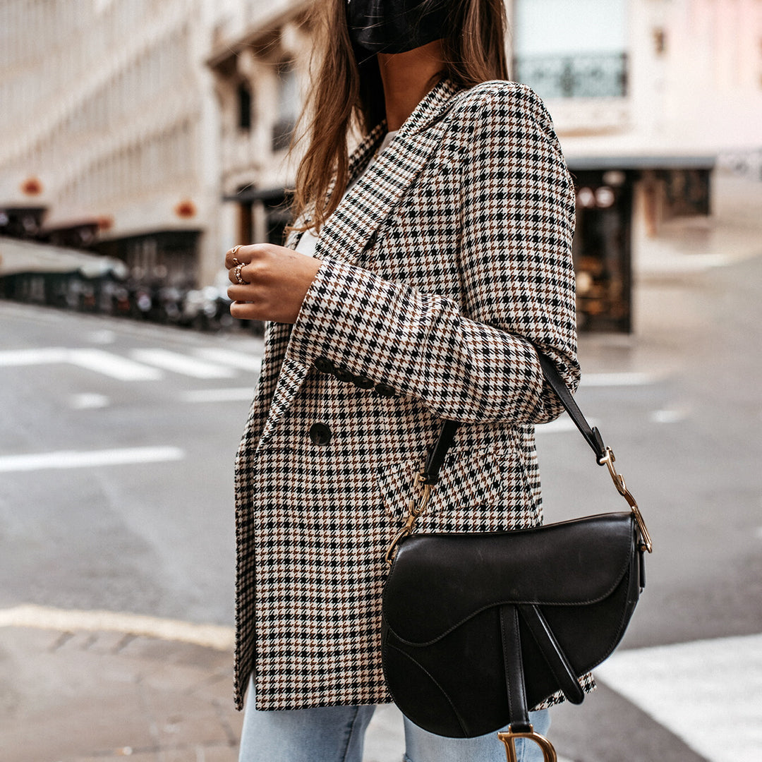 Women's Checked Blazer with Twin Buttons