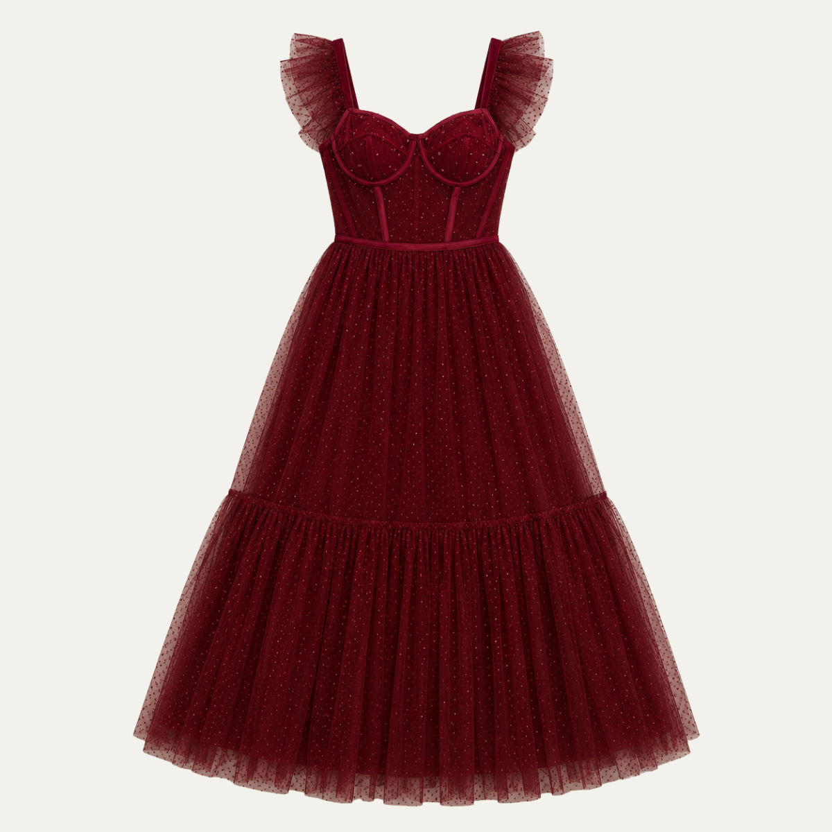 Women's Corset Maxi Party Dress with Tulle Ruffle Sleeves