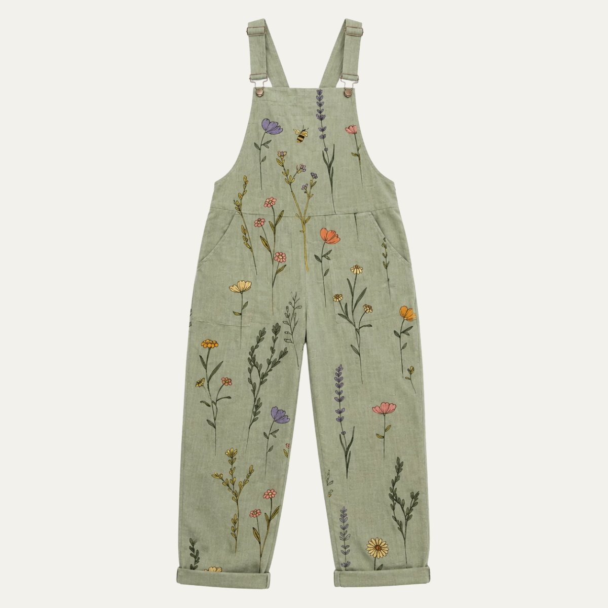Casual Woven Strap Jumpsuit with Front Patch Pockets
