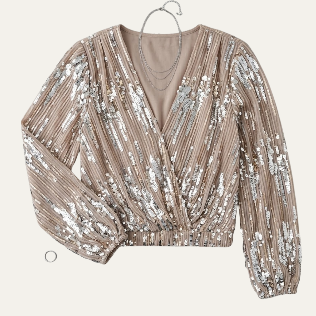 Silver Sequin V Neck Top