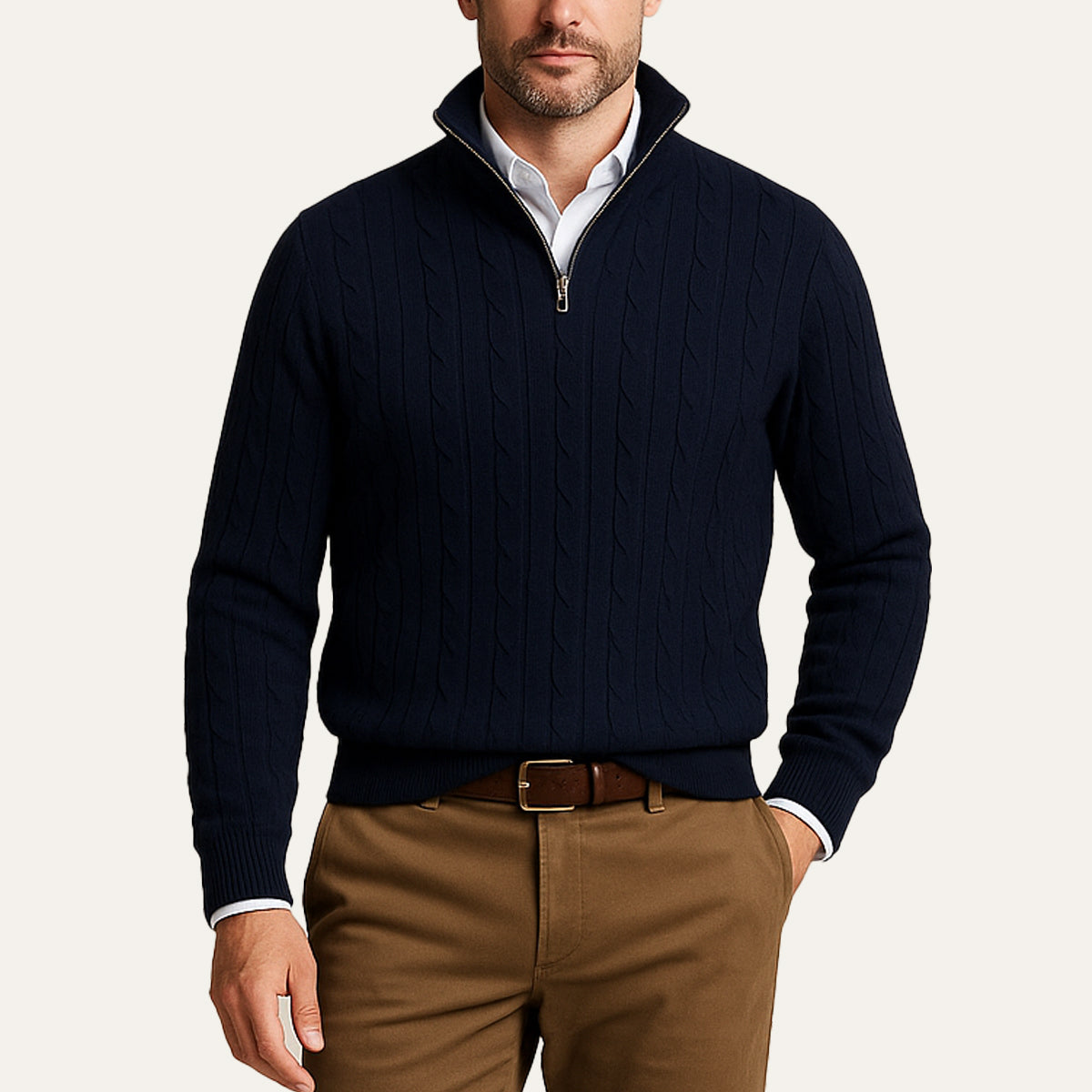 The St. Moritz Cable Knit Zipper Sweater for Men - Old Money Style