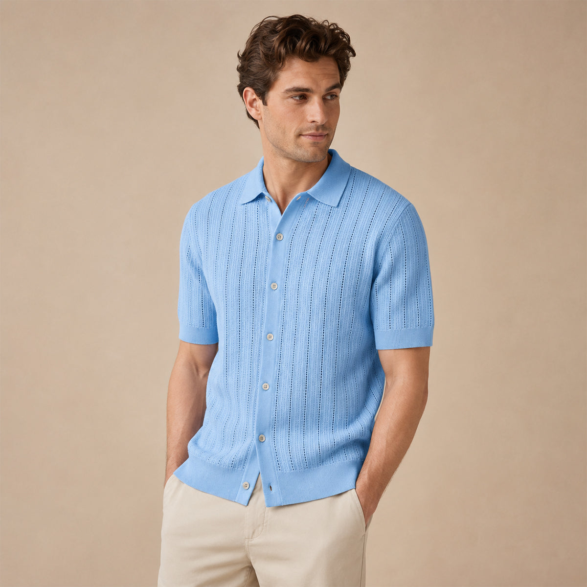 The Siracusa Men’s Lightweight Knit Button Down Polo Shirt