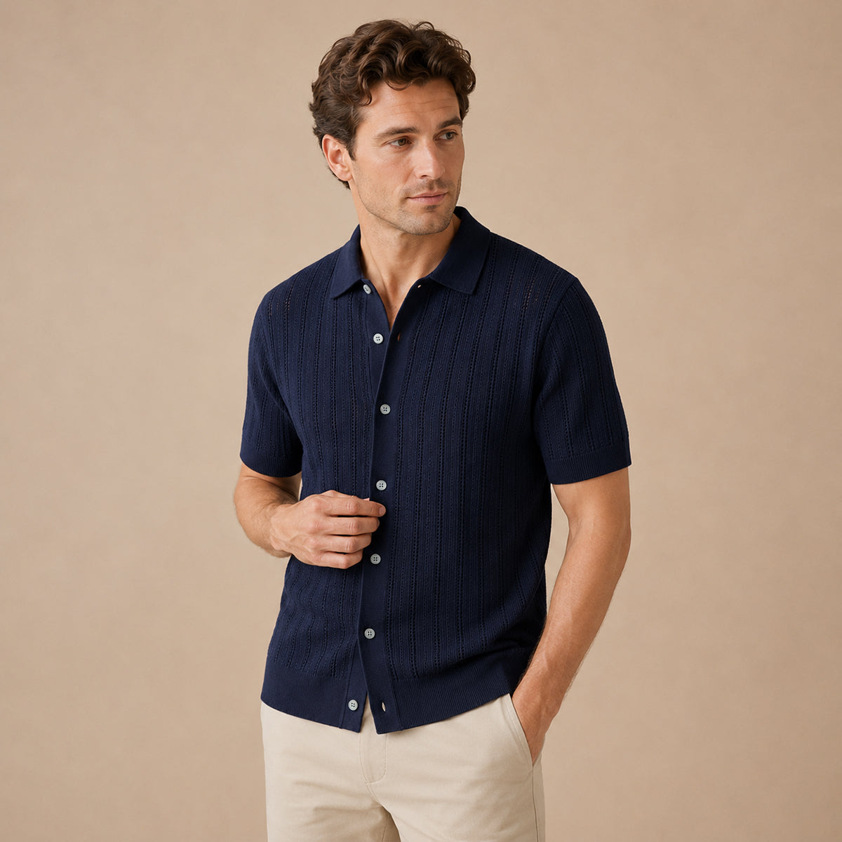The Siracusa Men’s Lightweight Knit Button Down Polo Shirt