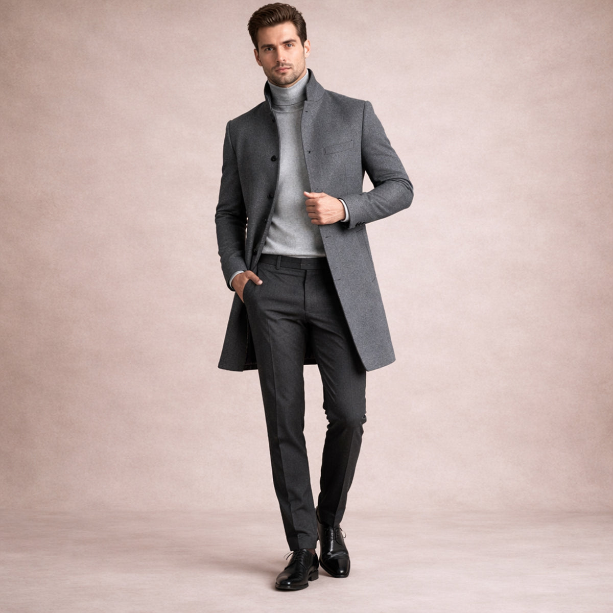 The Collingwood Men's Elegant Wool Blend Single Breasted Winter Trench Coat