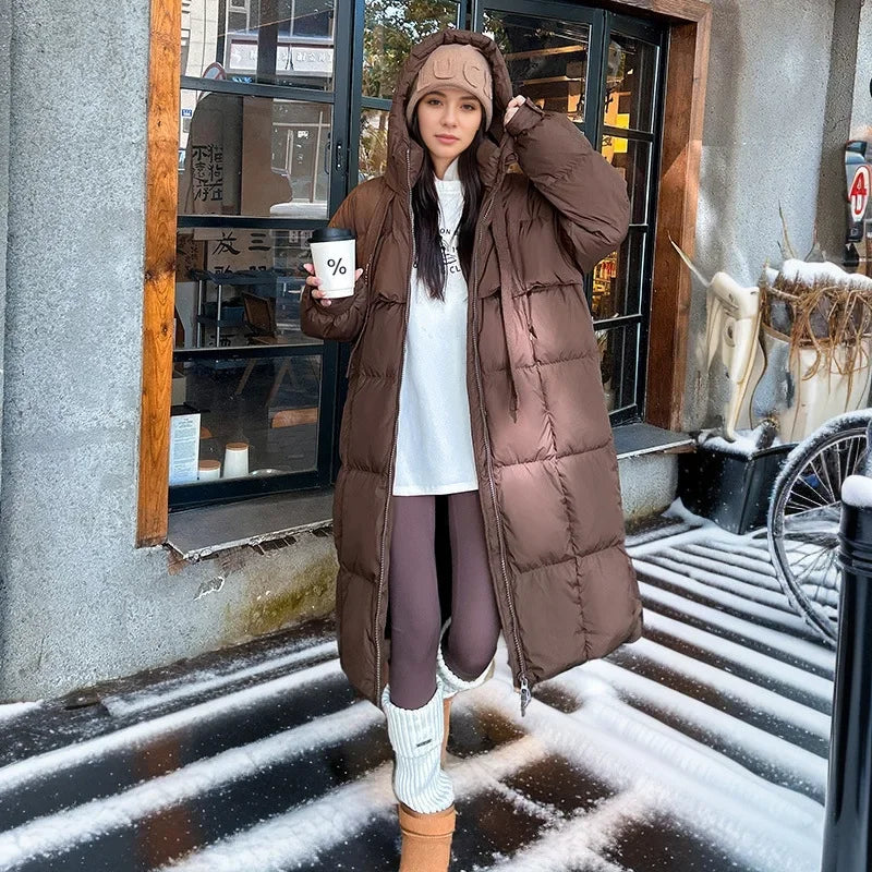 Women's Long Hooded Puffer Coat – Oversized Quilted Winter Jacket