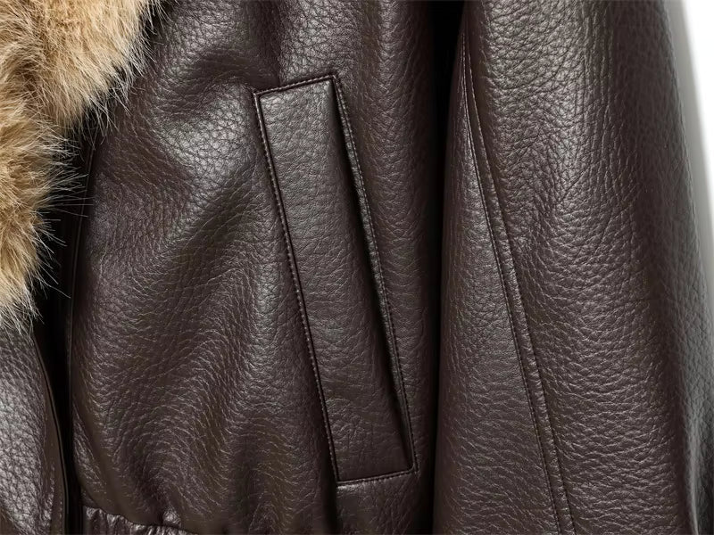 Women's Oversized Fur Collar Jacket — Brown