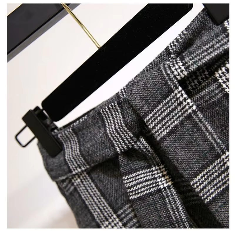 Women's High Waist Plaid A Line Midi Skirt