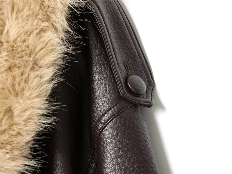 Women's Oversized Fur Collar Jacket — Brown