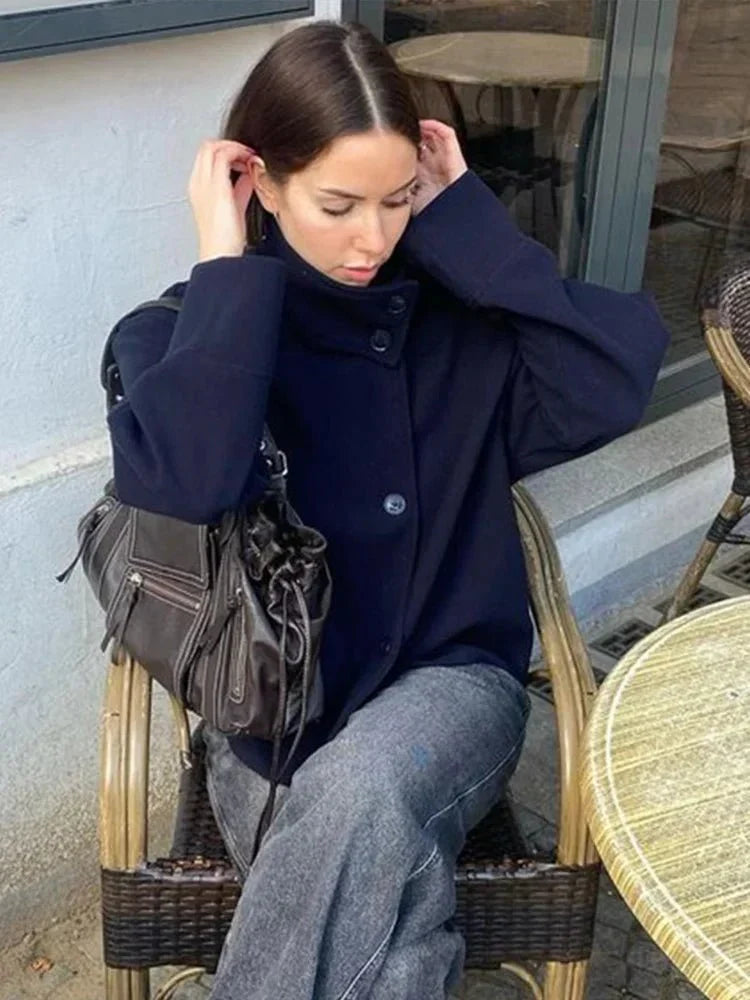 Women's Oversized Wool Blend Jacket – Casual Short Winter Coat