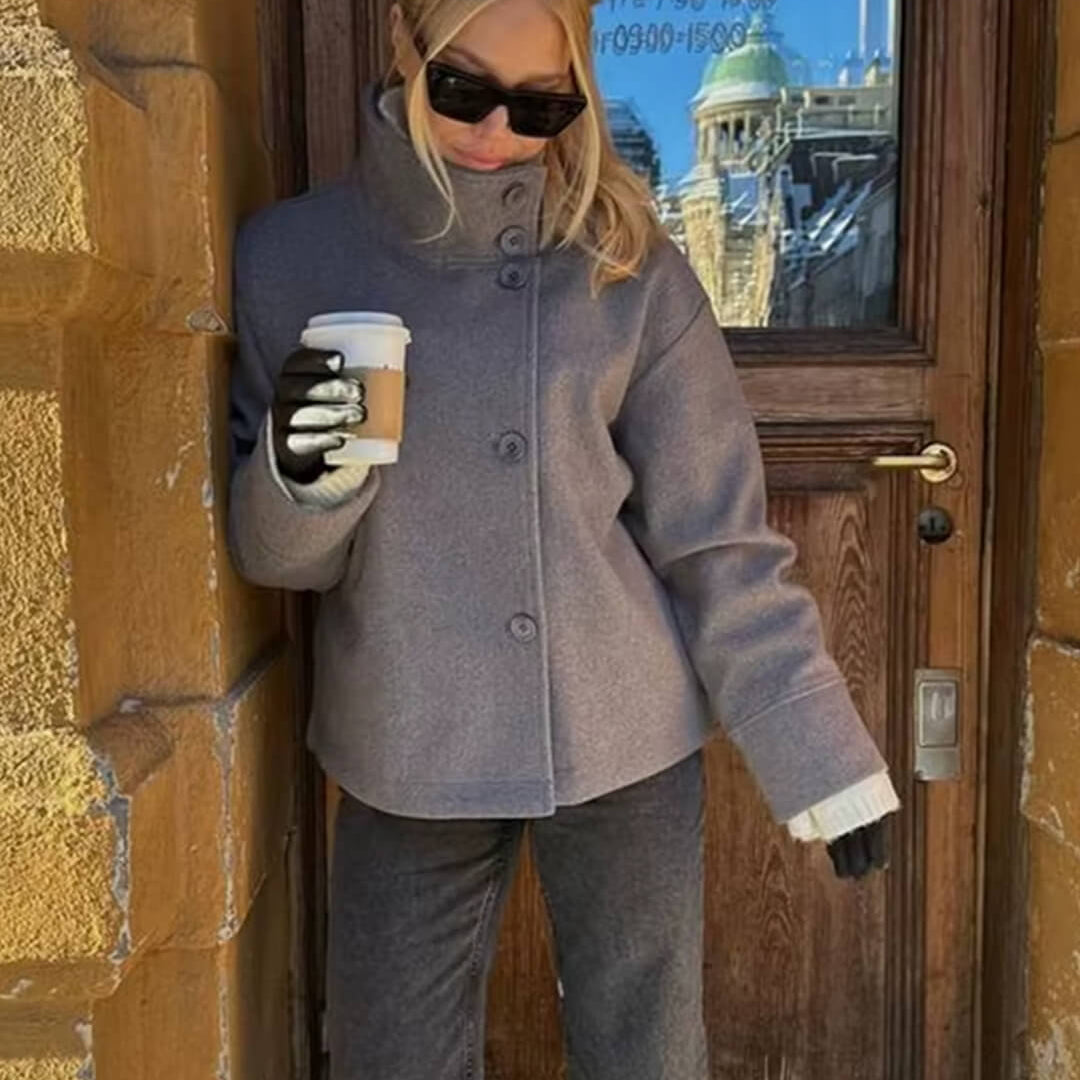 Women's Oversized Wool Blend Jacket – Casual Short Winter Coat