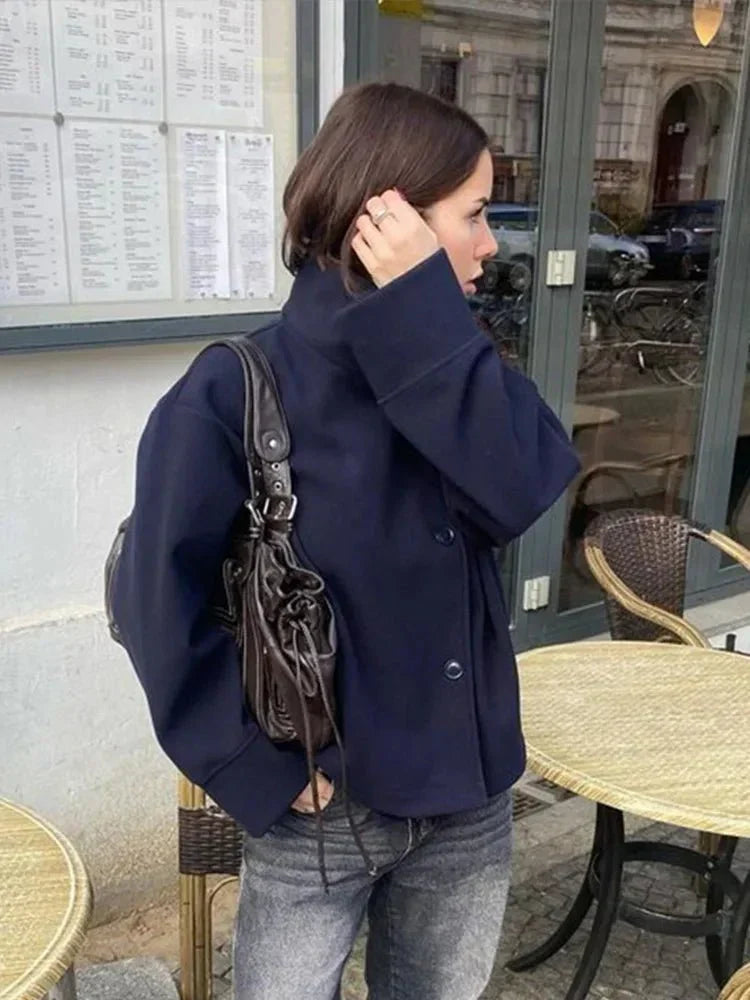 Women's Oversized Wool Blend Jacket – Casual Short Winter Coat