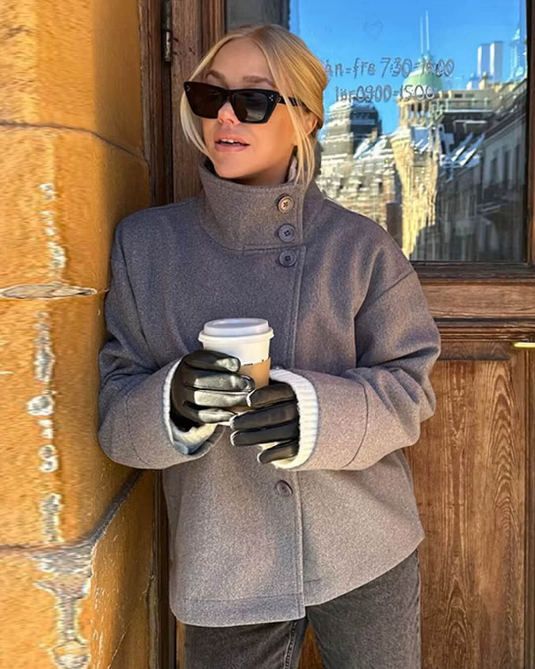 Women's Oversized Wool Blend Jacket – Casual Short Winter Coat