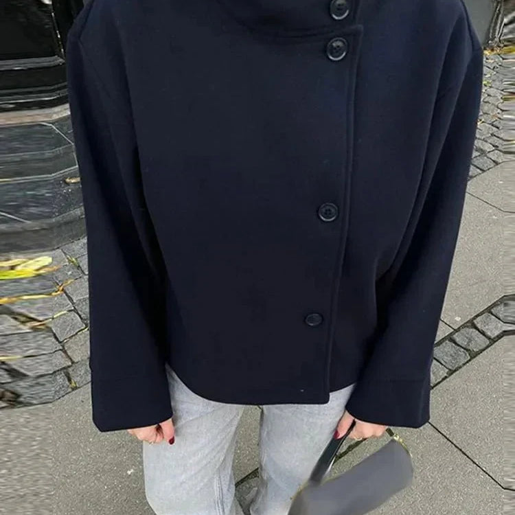 Women's Oversized Wool Blend Jacket – Casual Short Winter Coat