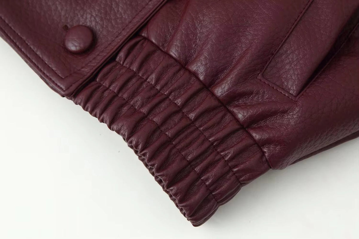 Women's Oversized Fur Collar Jacket — Wine Red