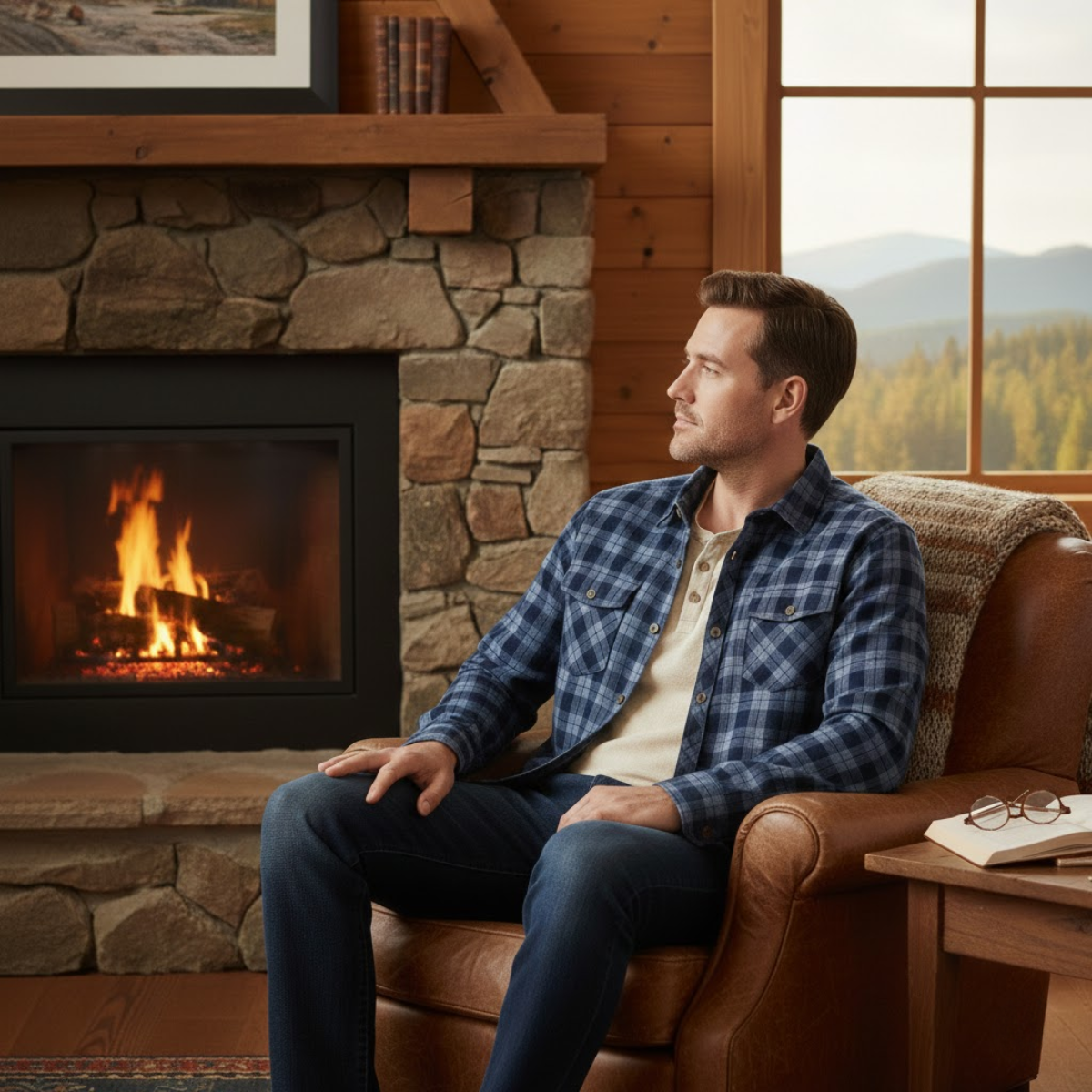 The Foxwood Ridge Men’s Plaid Denim Shirt with Chest Pockets