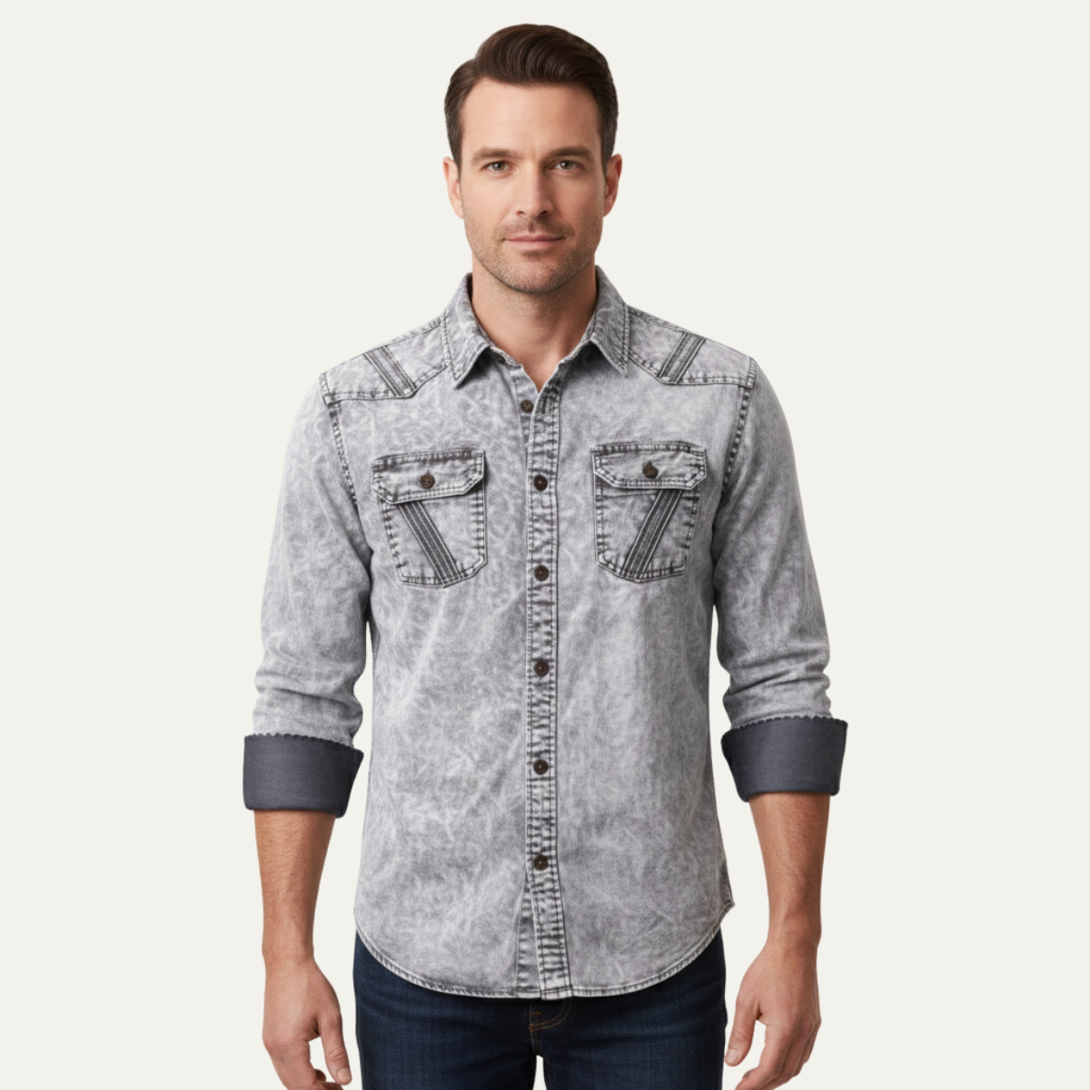 The Windcrest Men’s Casual Button-Up Vintage Denim Shirt